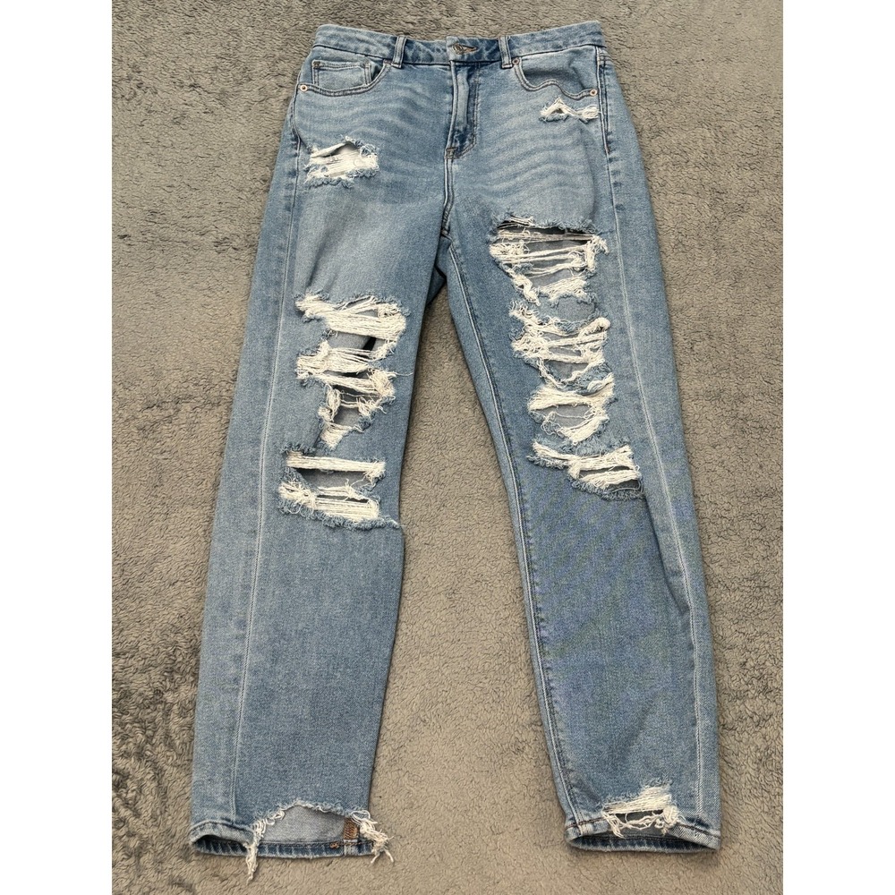 American Eagle Curvy Mom Jeans Womens 6R Blue Light Wash Distressed High Rise